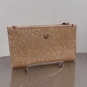 kate spade Glitter Bifold Zip Wallet Small Slim Gold NWOT